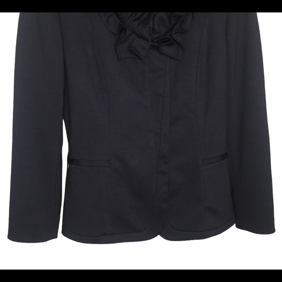 TAHARI Zip Front Blazer Jacket With Shoulder Pads & Ruffle Detail Black Medium - Picture 4 of 8